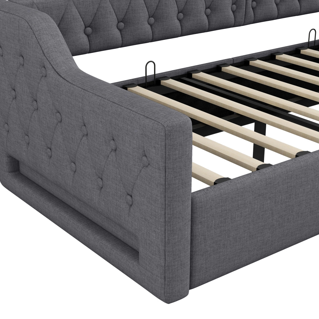 LETTO Giorno 90x200 cm Grigio con LED e contenitore