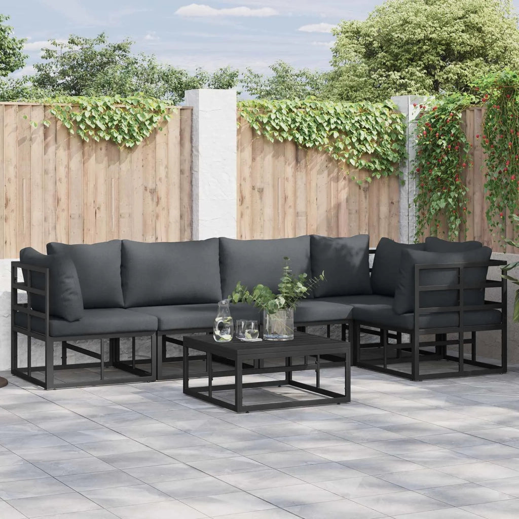 Set Divano da Giardino con cuscino 5 pcs Nero Alluminio