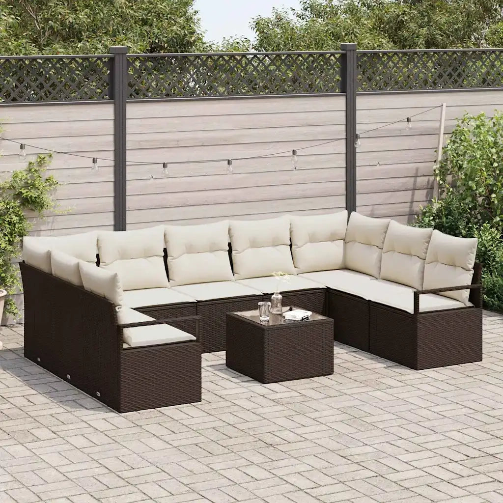 Set Divano da Giardino 10 pcs Marrone e Crema polyrattan 3355217