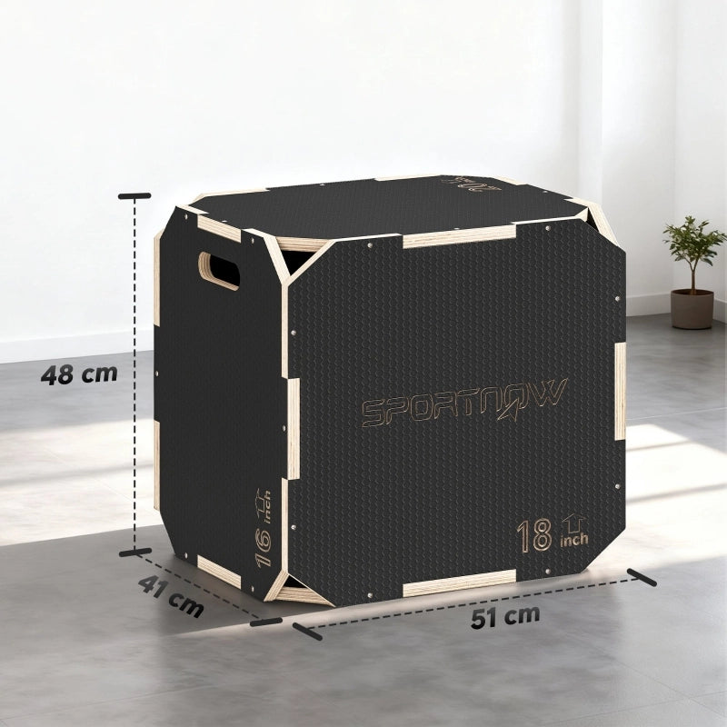 Box per saltare, angoli arrotondati, compensato, altezza regolabile, maniglie laterali, nero