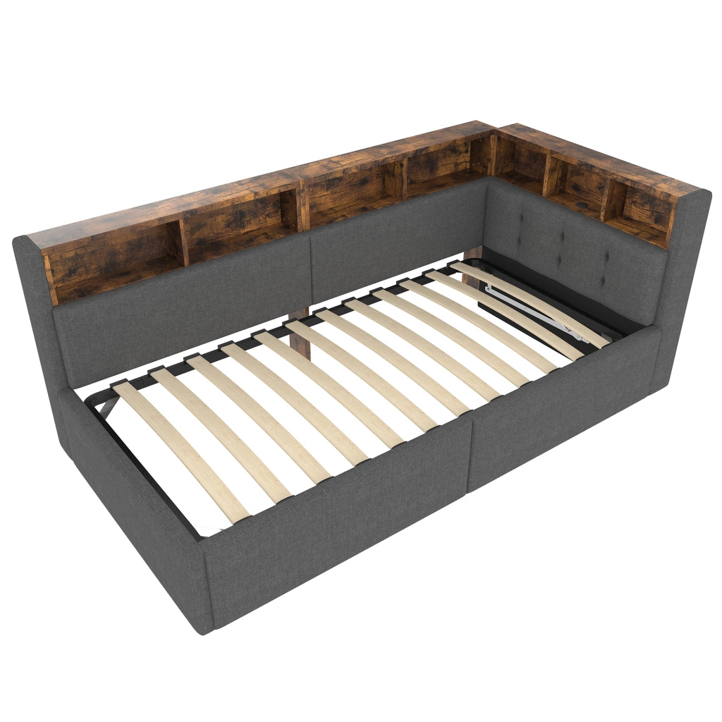 Letto divano 140x200 con letto estraibile e LED dimmerabile; pino e MDF; bianco