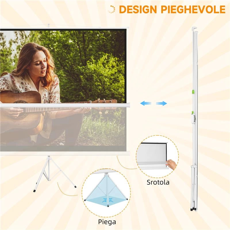 TELO PROIETTORE DA 120" FORMATO 4:3 IN TESSUTO A RETE, PLASTICA E METALLO CON TREPPIEDI, 244X183 CM, BIANCO
