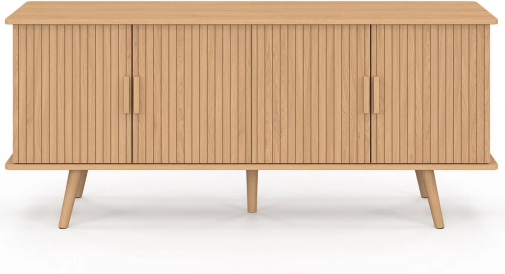 Credenza JULIETTE 140 cm con 4 ante a doghe in legno color rovere
