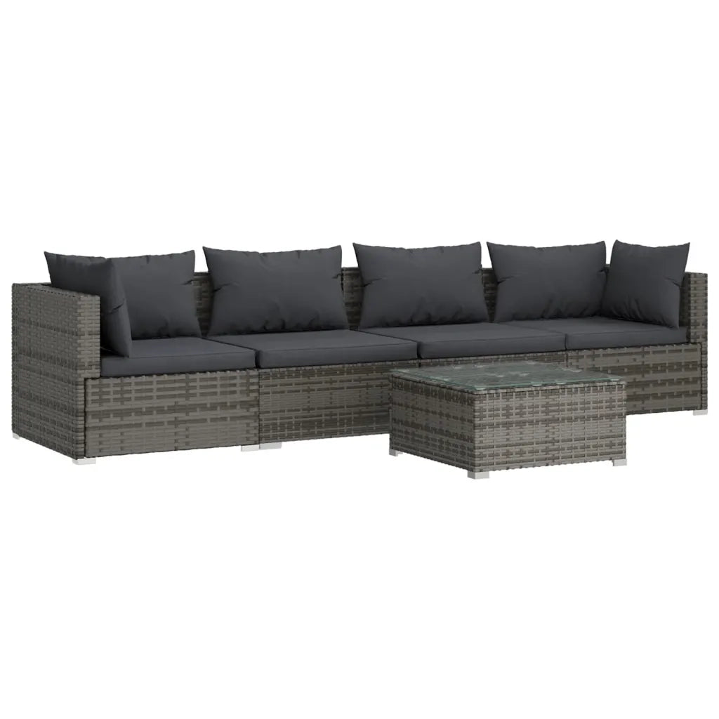 Set Divani da Giardino 5 pz con Cuscini in Polyrattan Grigio cod mxl 44359