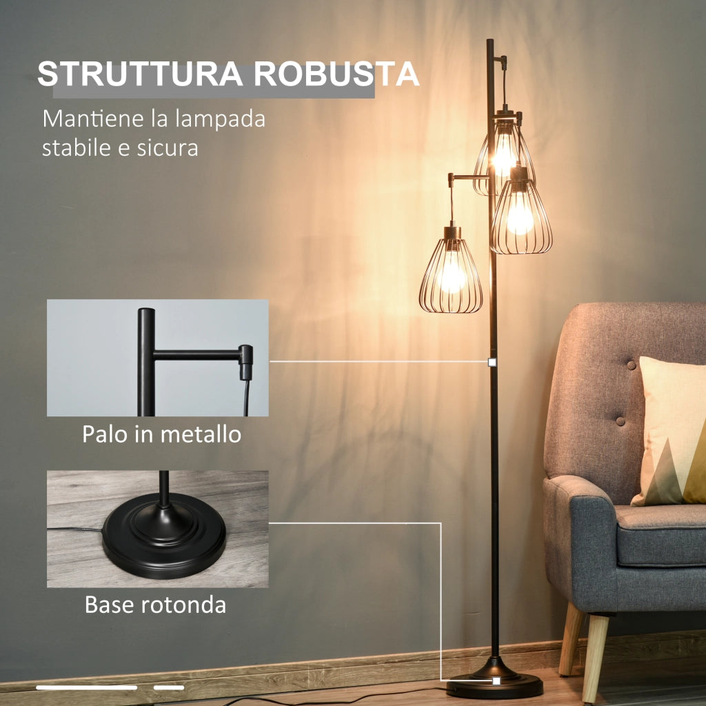 Lampada da Terra Industriale Vintage ¨C zephmum ¨C Nero, Metallo, §¶35x170cm