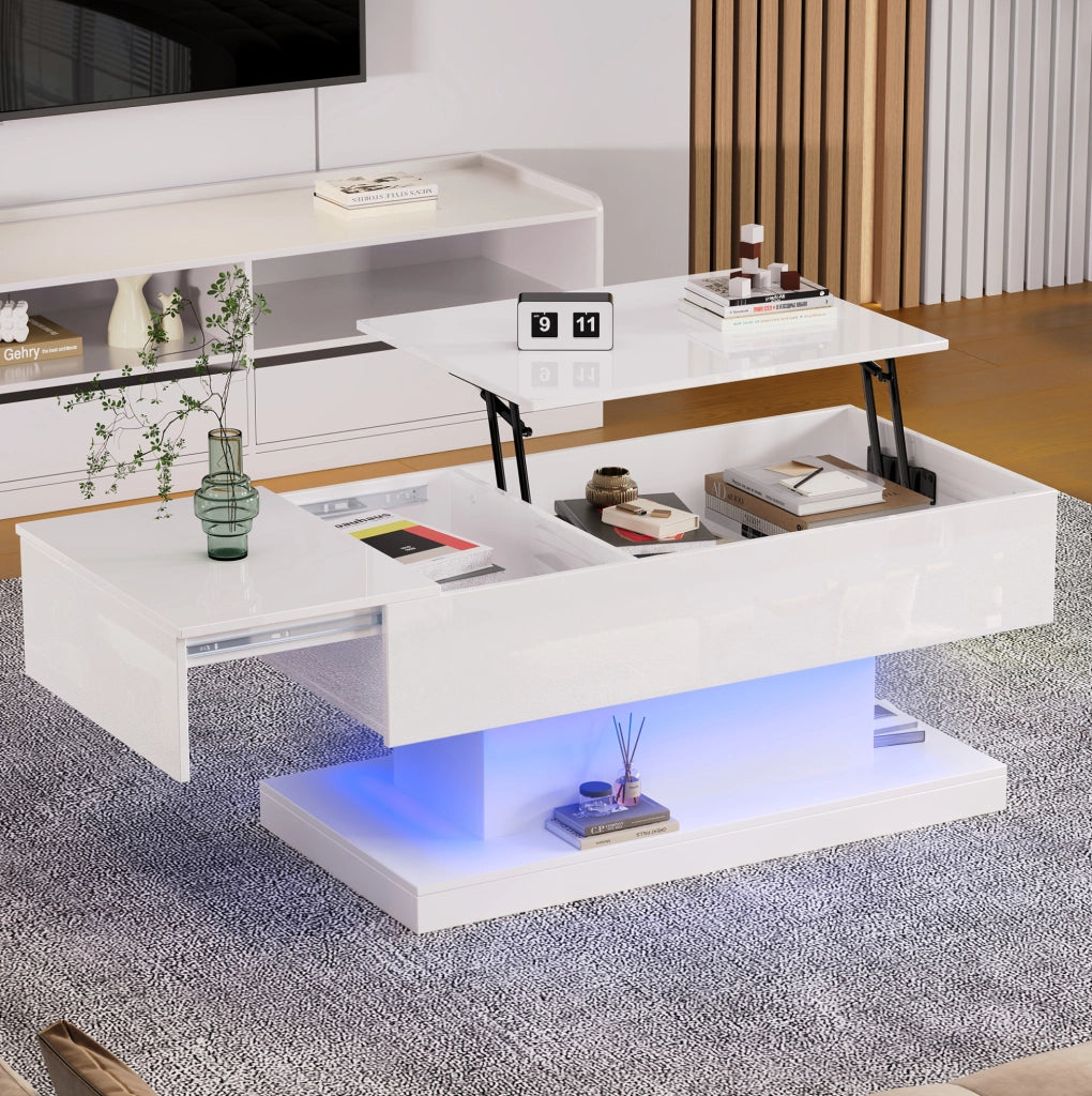 Tavolino da caffè con sollevamento idraulico e LED 100x50x45 cm