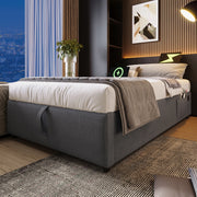 Letto imbottito 90x190 cm con contenitore, USB e Type-C, grigio