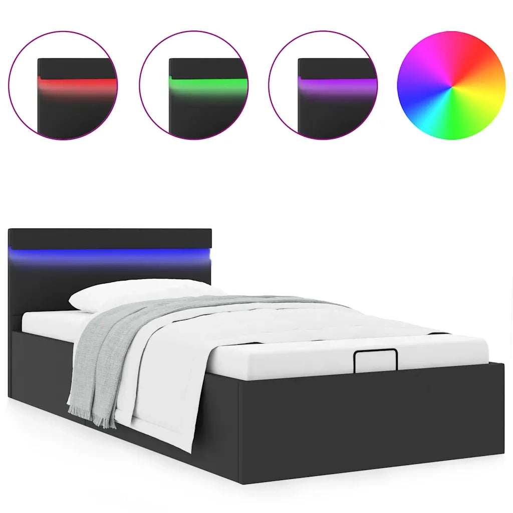 Giroletto Contenitore Idraulico LED Nero Similpelle 90x200 cm 285540