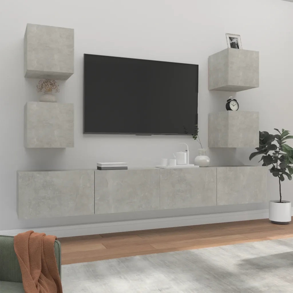 Set di Mobili Porta TV 6 pz Grigio Cemento in Legno Multistrato 3114265