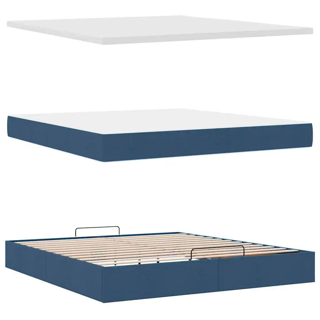 Struttura Letto Pouf con Materasso Blu 160x200 cm in Tessuto 3311476