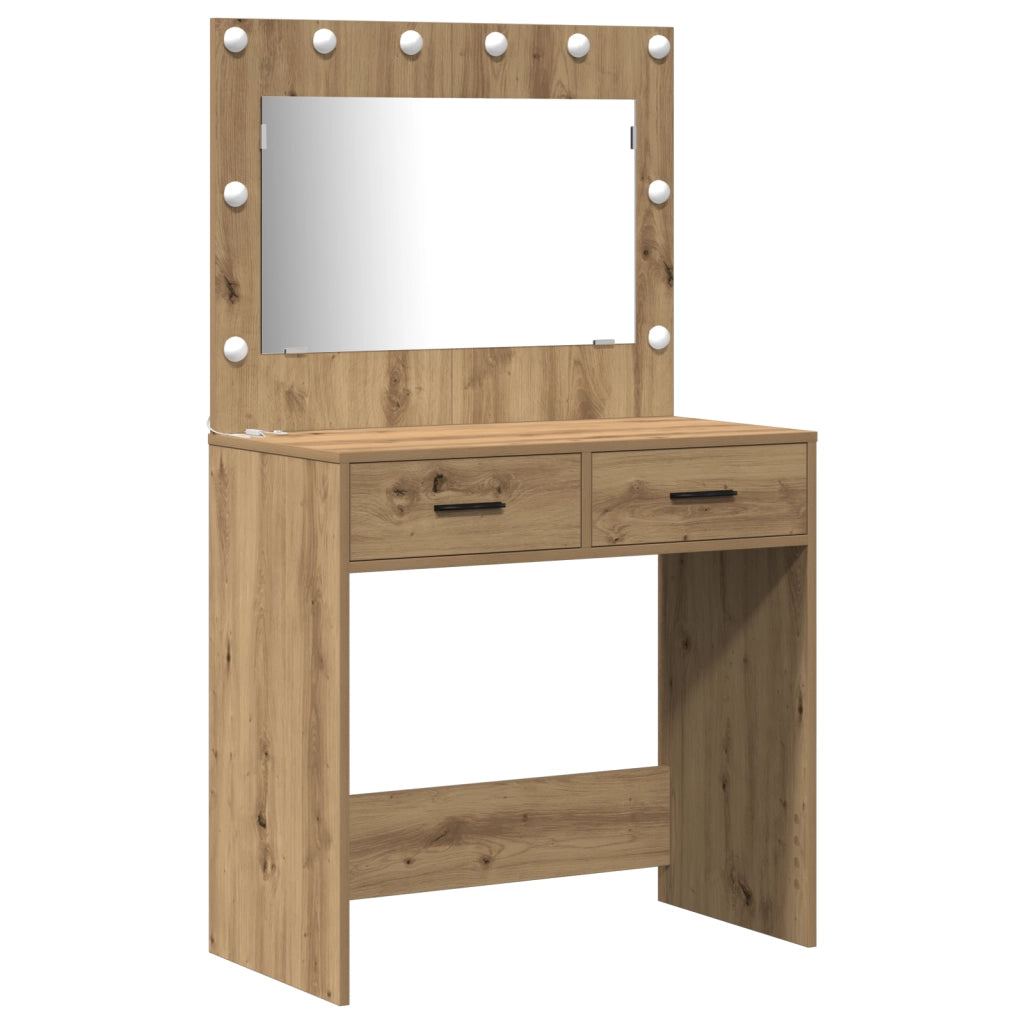 Set di vanity a 2 pezzi con LED in legno ingegnerizzato rovere