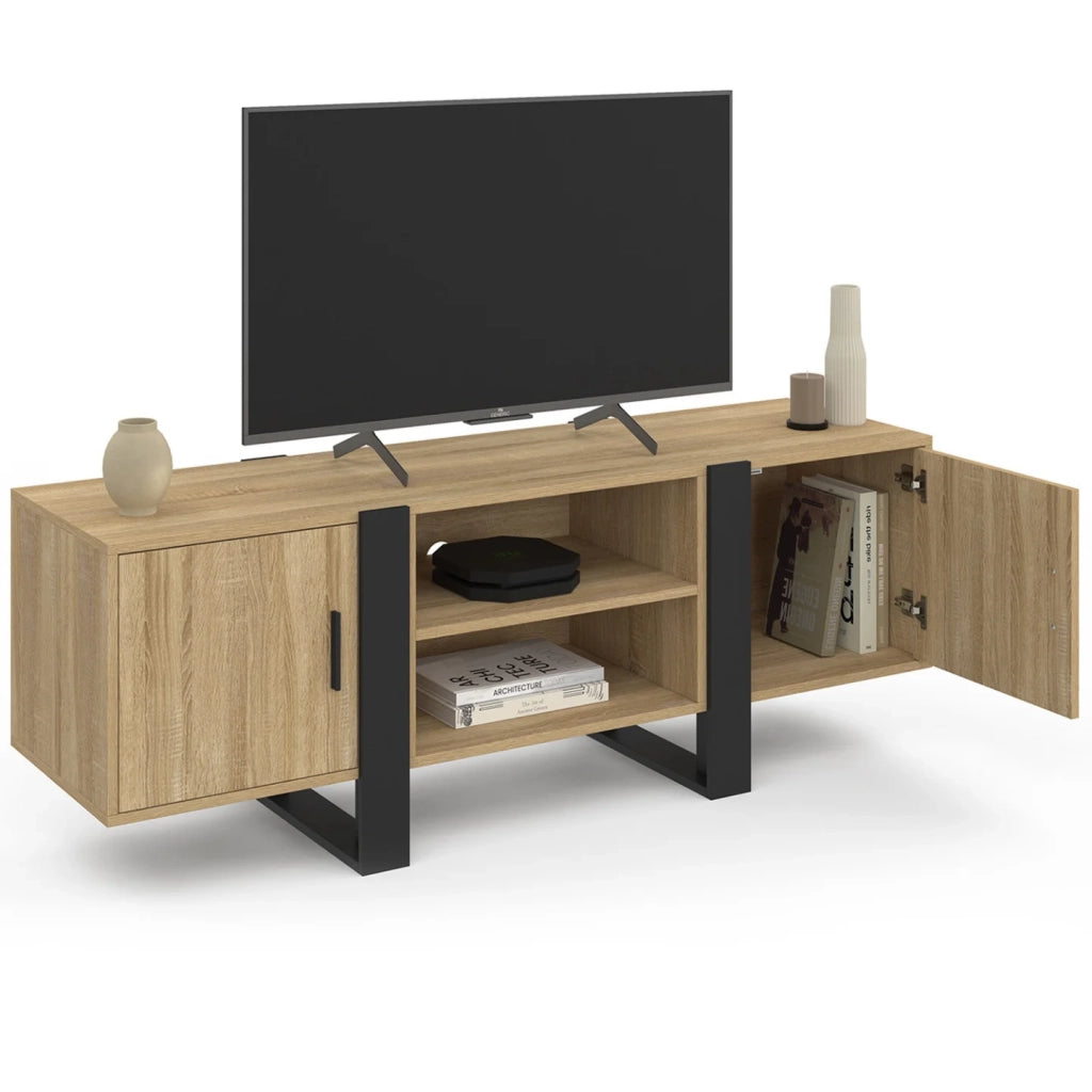 IDMarket - 140 cm PHOENIX Porta TV a 2 ante in legno e nero