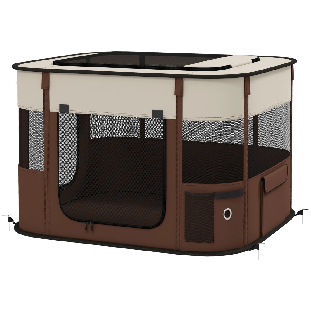 Box per Animali con 6 Finestre e 3 Porte ¨C zephmum ¨C Marrone, Poliestere e Acciaio, 74x60x45 cm