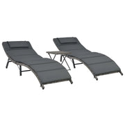 Set di 3 lettini prendisole pieghevoli resina intrecciata grigia 02_0011994