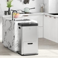 Bidone Immondizia a 3 Sezioni da 56L con Supporto per Deodorante, in Acciaio e PP, 45.7x35.8x76 cm, Argento