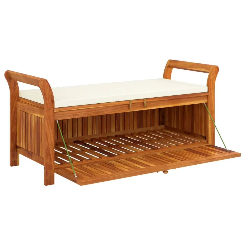 Panca da giardino mobili da esterno per patio contenitore da giardino per terrazza con cuscino 126 cm legno di acacia 02_0011808