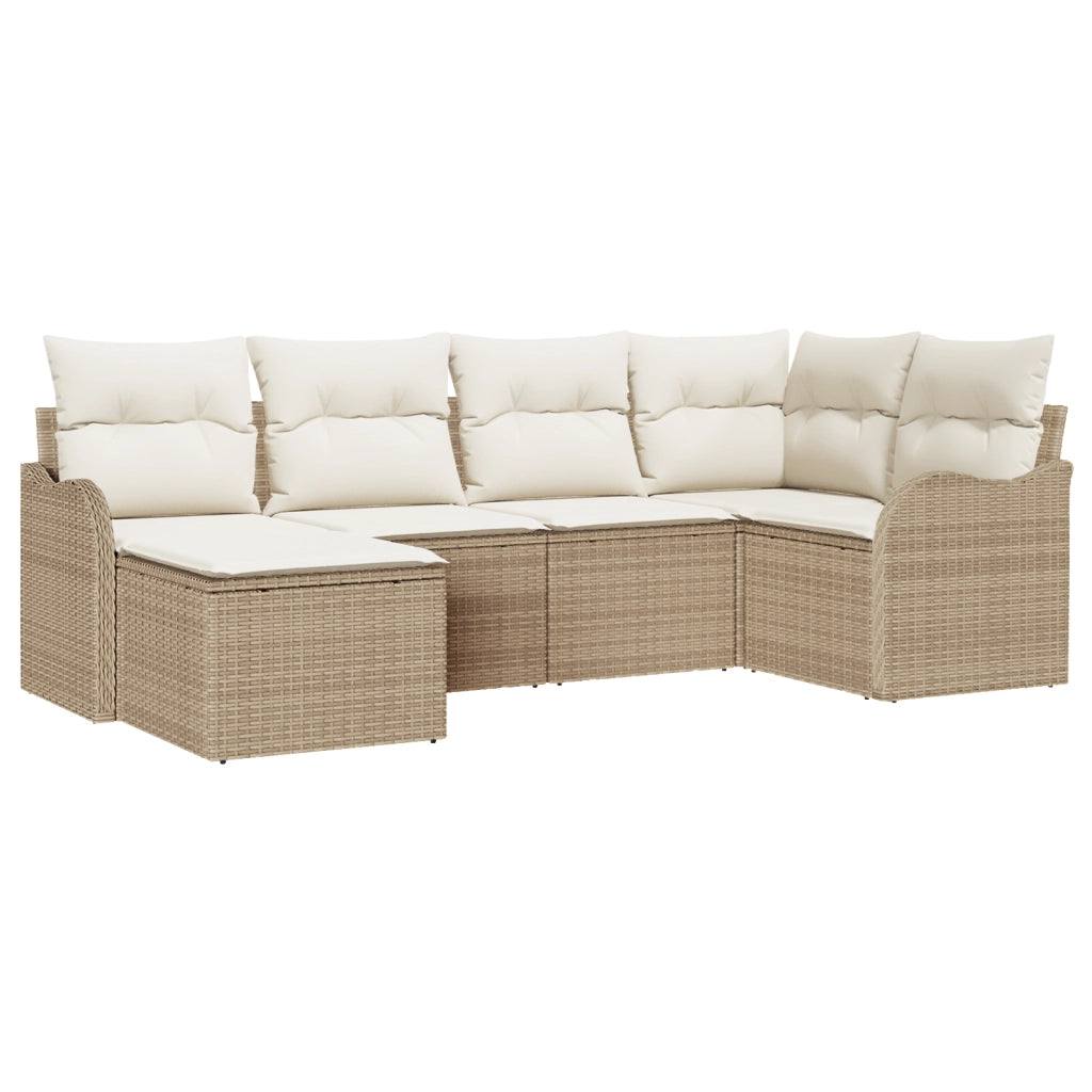 Set di divani da giardino  6 pezzi con cuscini beige polyrattan