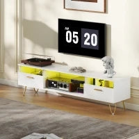 Mobile TV con LED RGB a 16 colori mobile televisivo per schermi da 42 a 120 pollici, 160x35x42cm, bianco