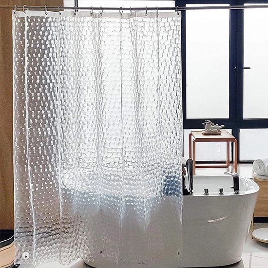 Douchegordino trasparente 180 x 180 cm - Progettato con un design robusto con un gancio, materiale in plastica 3D impermeabile, adatto per ambienti bagni umidi, alberghi e vasche da bagno - EVA.
