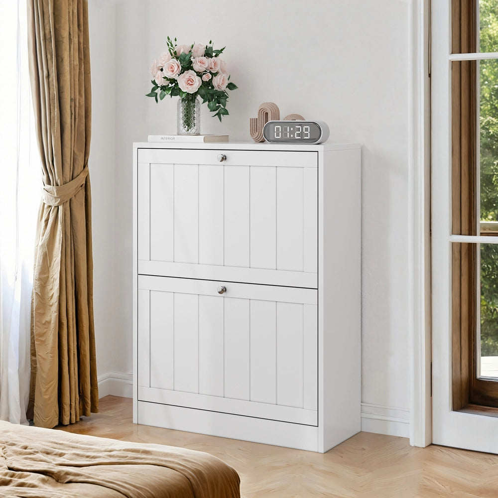 Scarpiera con 2 Ante Ribaltabili Salvaspazio ¨C MINIMAL ¨C Bianco, 60 cm