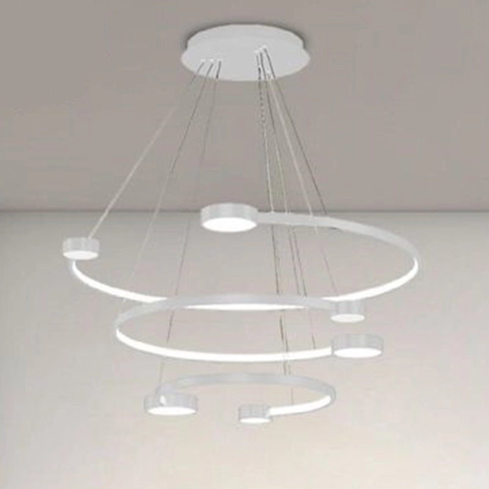 Trade Shop - Lampadario A Sospensione Led 65w 3 Semi Cerchi Con Telecomando Design Moderno Bianco 71378 -