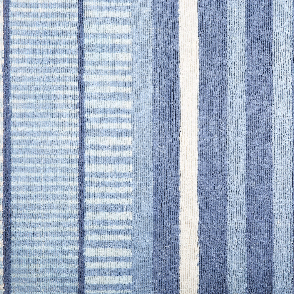 Tappeto Blu Viscosa 80 x 150 cm Motivo Geometrico Rigato Intrecciato a Mano