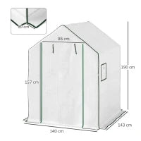 Serra da Esterno con 6 Ripiani Porta Avvolgibile Copertura in PE e Telaio in Acciaio 140x143x190 cm Bianco