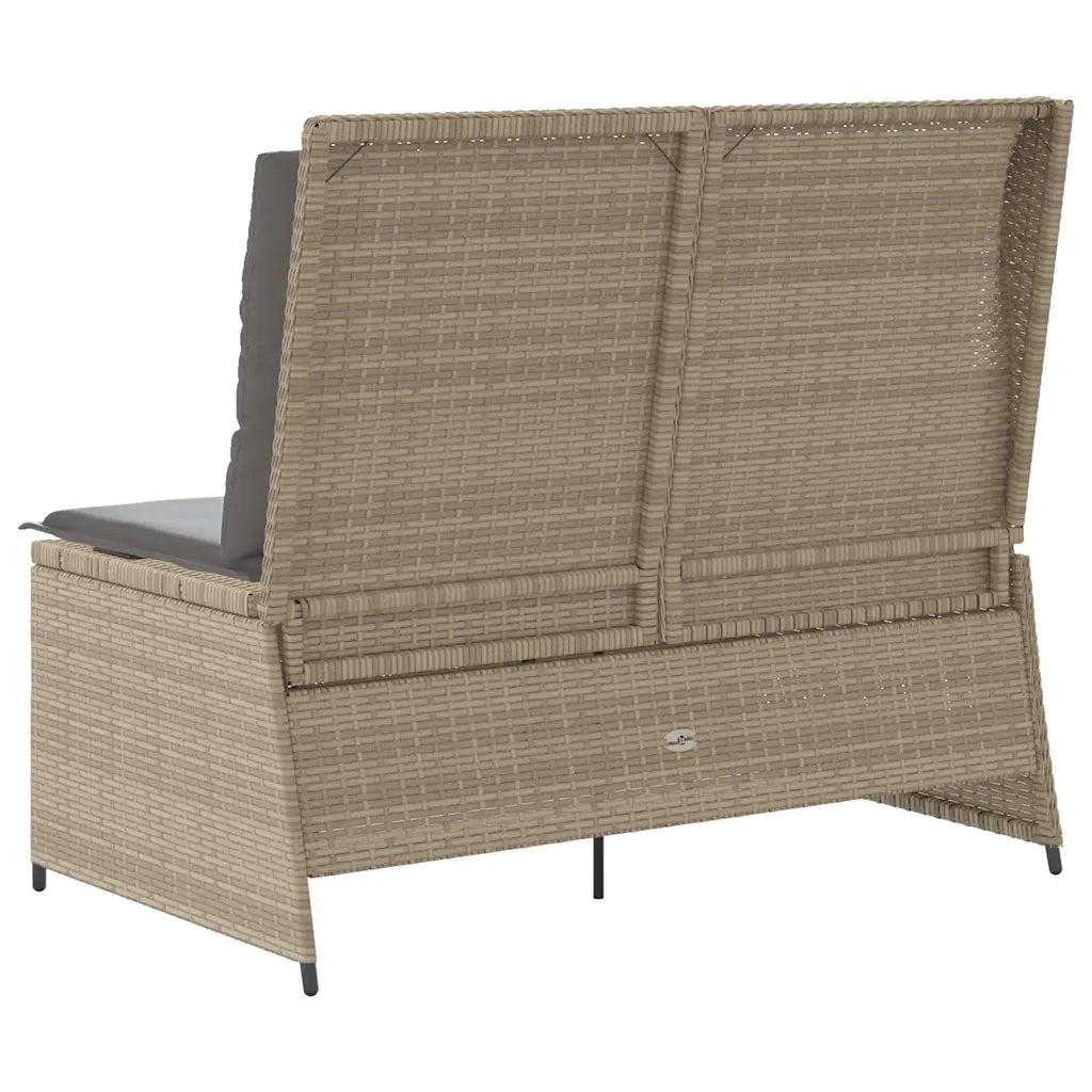 Panca Reclinabile da Giardino con Cuscini-Sgabello-Sedia da esterno Beige in Polyrattan 512203