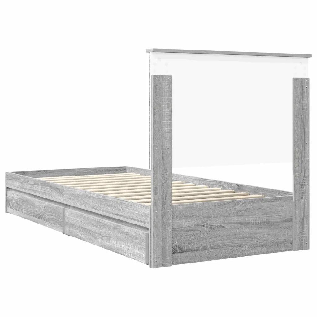 Letto singolo | Letto per adulti | Letto con Contenitore con testiera Grigio Sonoma 90 x 200 cm