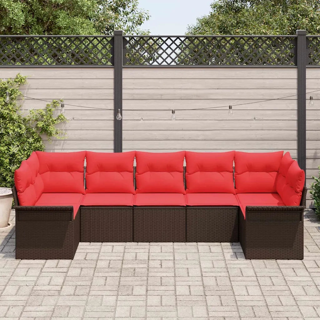 Set Divano da Giardino con cuscino 7 pcs Marrone Poly Rattan