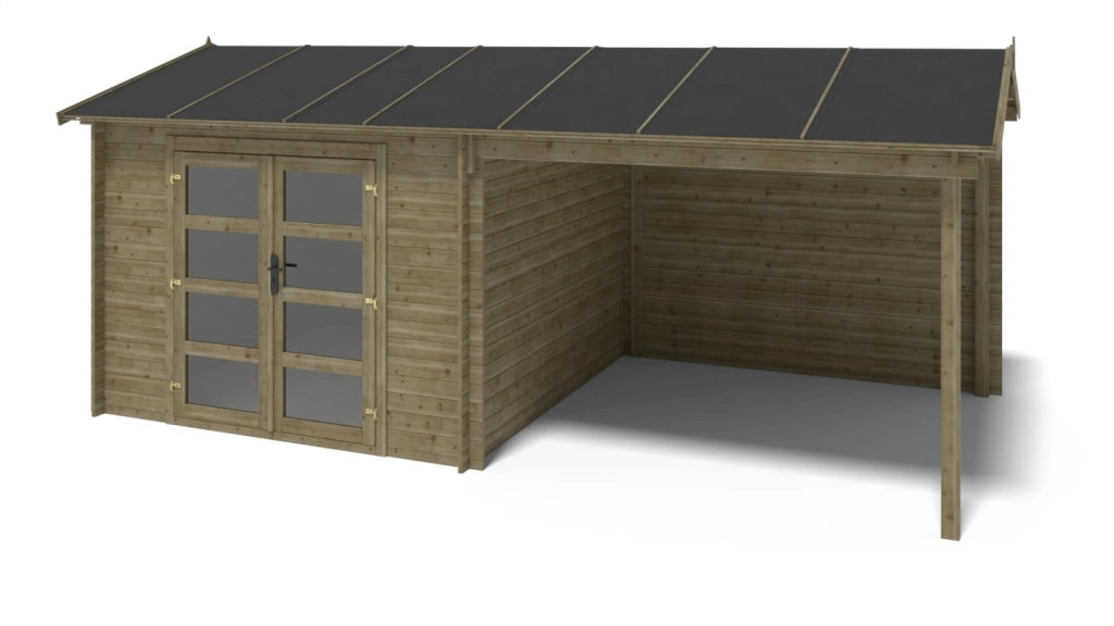 Casetta da giardino in legno - 17.4m2 - 5.79x3m - impregnata - 28mm - colore: verde - DOM718 - ALTANKA