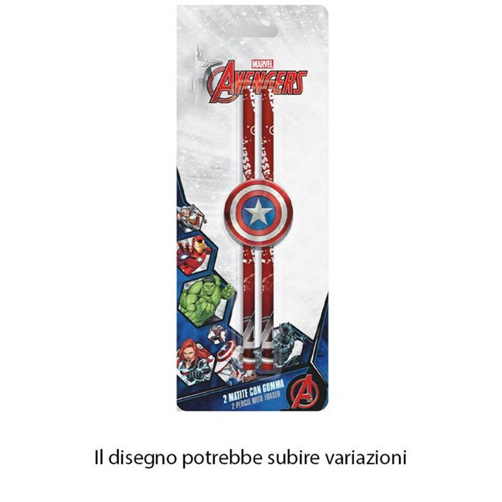 Trade Shop - Set 2 Pz Matite Con Gomma Rotonda Grafica Avengers Cancelleria Scuola Bambini 960634 -