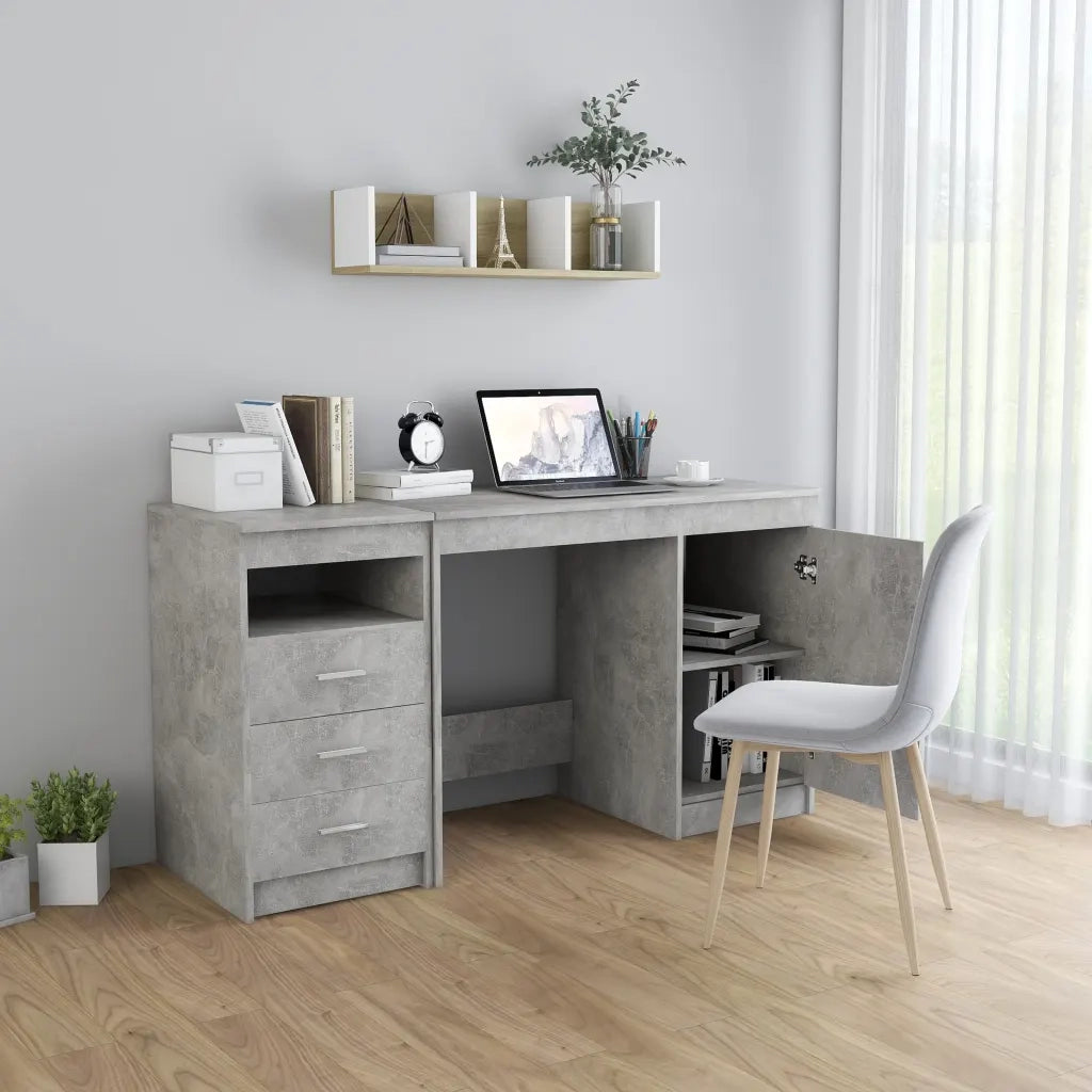 Scrivania | Tavolo da Ufficio Grigio Cemento 140x50x76 cm in Truciolato