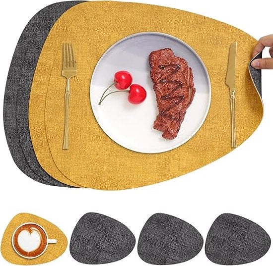 Set di 4 placemats e sottopanchine a forma triangolare, impermeabili, antiscivolo e termoresistente, lavabili