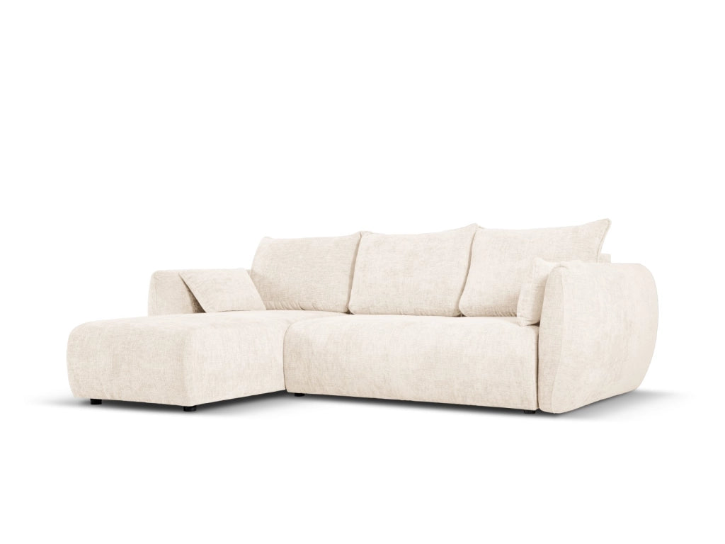 Cosmopolitan Design - Divano convertibile angolare sinistro con contenitore "Matera" 4 posti in ciniglia beige chiaro 
