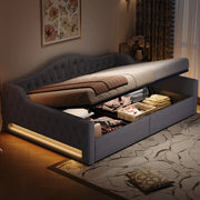 OKWISH Letto a Divano 140×200 cm, Letto Matrimoniale con Contenitore, LED Regolabile e Vano Contenitore, senza Materasso, Grigio