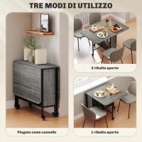 Tavolo da Pranzo Pieghevole per 6 Persone max con Ripiano, in Legno e Metallo, 130x80x74 cm, Grigio