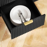 Credenza da cucina con 3 cassetti, mensole regolabili, ante scanalate, 120 x 40 x 90 cm, Nero