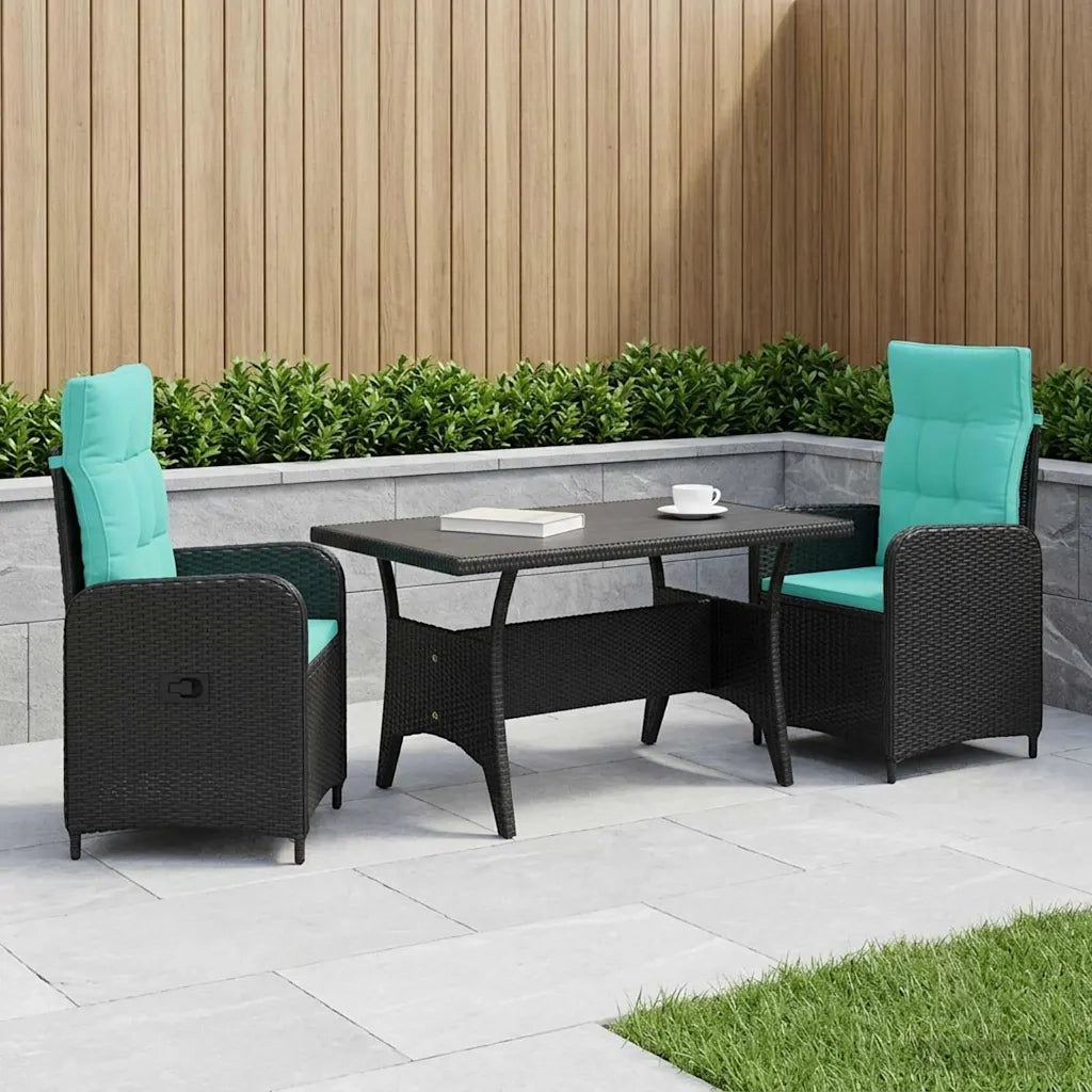 Set da pranzo per esterni 3 pcs Nero e Turchese polyrattan 3422260