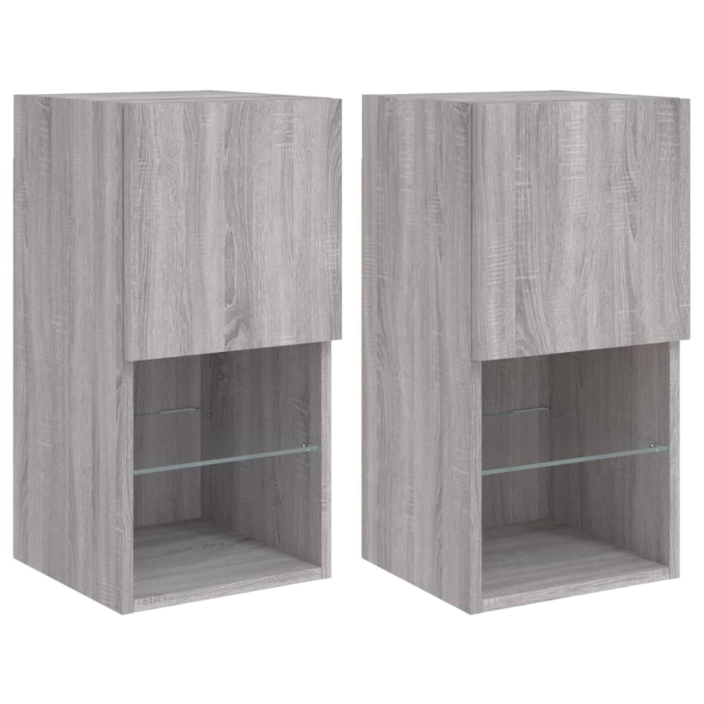 Mobile TV multimediale scaffale TV credenza mobile TV per sala da pranzo soggiorno camera da letto con luci LED 2 pezzi Sonoma 30,5 x 30 x 60 cm grigio 02_0028882