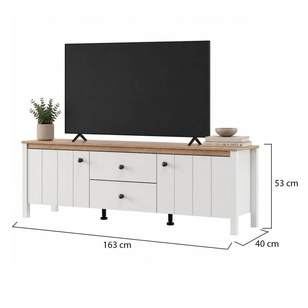 Zavatt, Mobile Porta tv un Cassetto, 163x40x53h cm Bianco Opaco