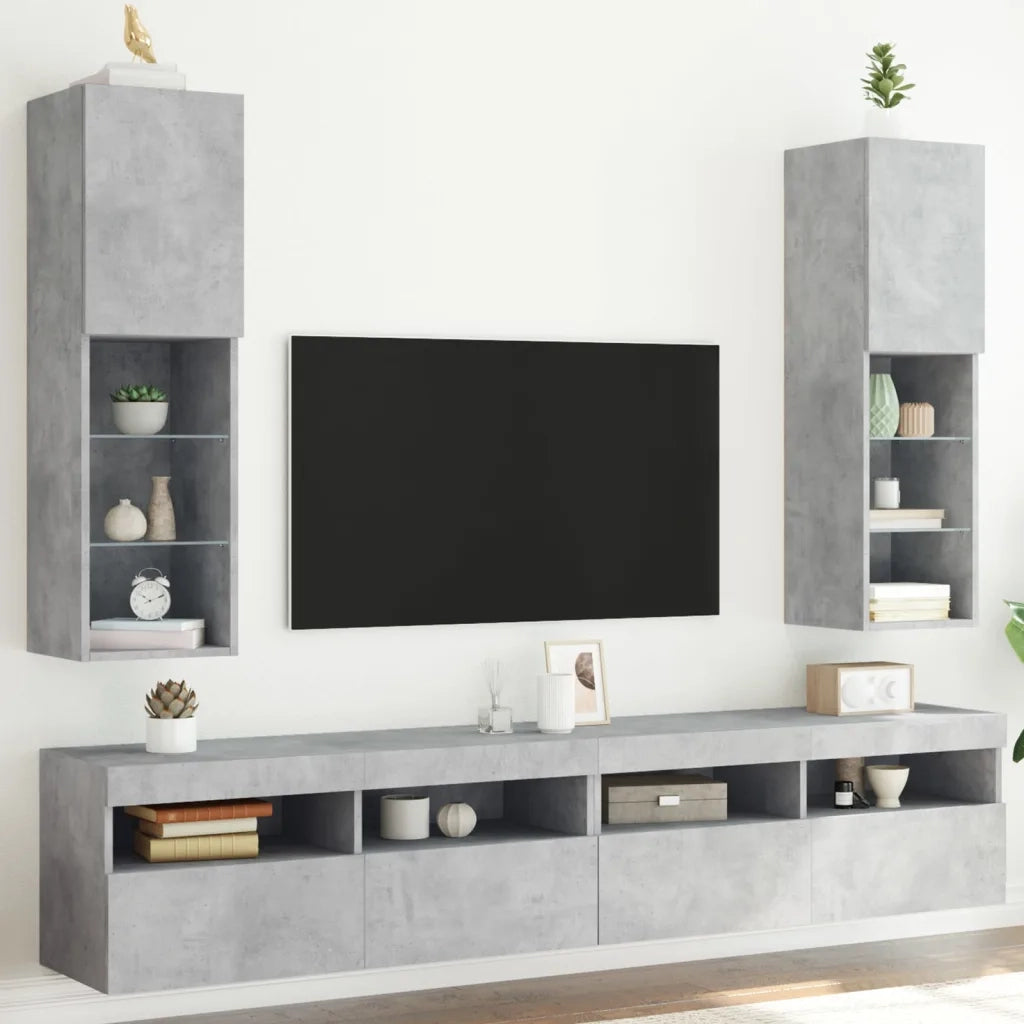 Mobili TV con Luci LED 2pz | Armadietto TV | Mobile Porta TV Grigio Cemento 30,5x30x102 cm