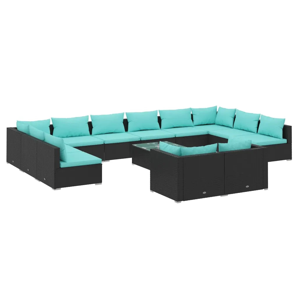 Set Divani da Giardino 13 pz con Cuscini in Polyrattan Nero 3102097
