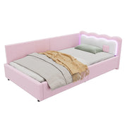 Letto a Divanetto 90x200 cm; Letto Singolo - LED Regolabile - in Velluto - Rosa
