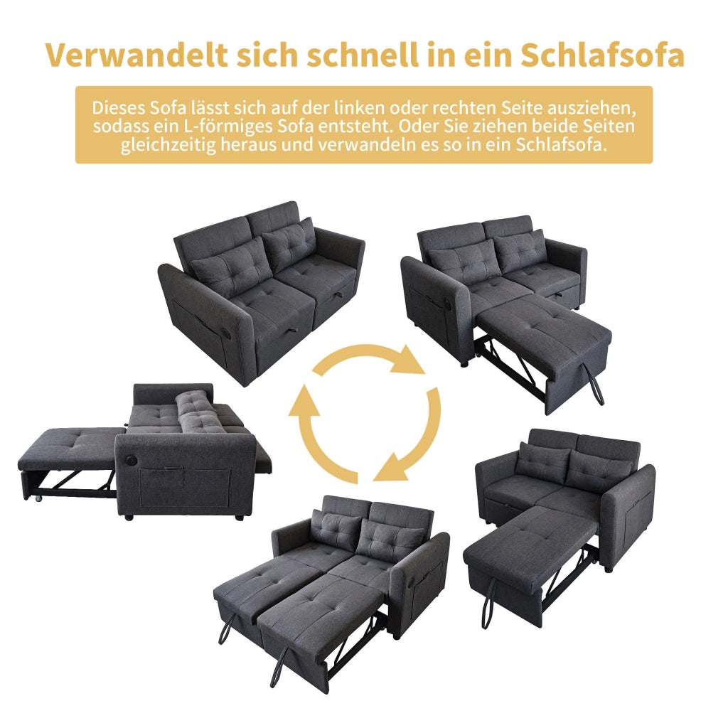 DIVANO LETTO 3-IN-1 142x85x83 cm Grigio in Cotone e Lino