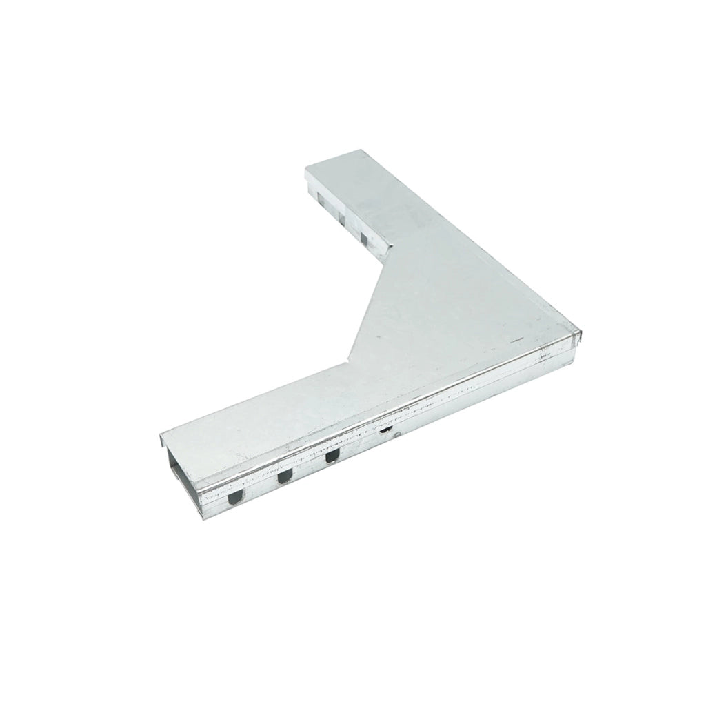 Gomito orizzontale a 90 gradi in acciaio zincato per grondaia 25x50mm