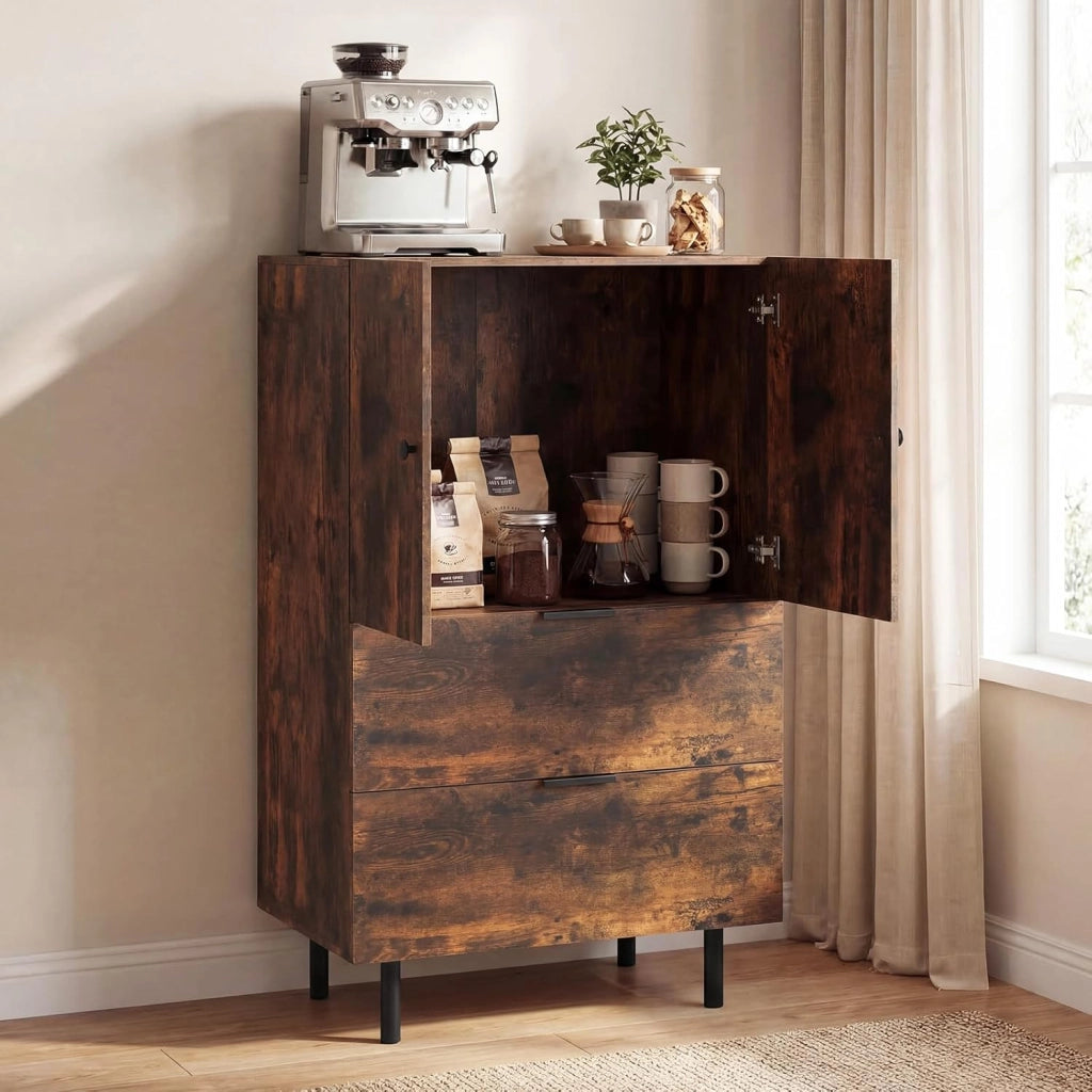 Credenza, cassettiera con 2 cassetti e 2 ante, con robusti piedini in metallo e protezione antiribaltamento, 60 x 41,5 x 102 cm (marrone)