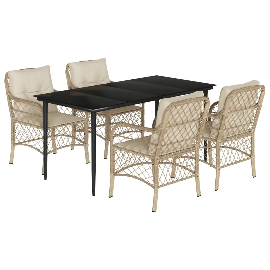 Set da Pranzo da Giardino 5 pz con Cuscini Beige in Polyrattan