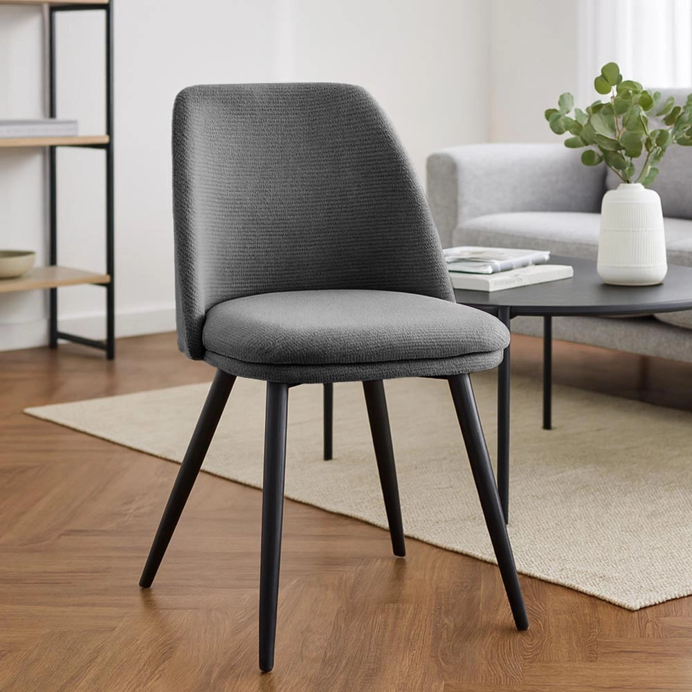 Sedia da sala pranzo Kety in microfibra grigio scuro con gambe in metallo nero
