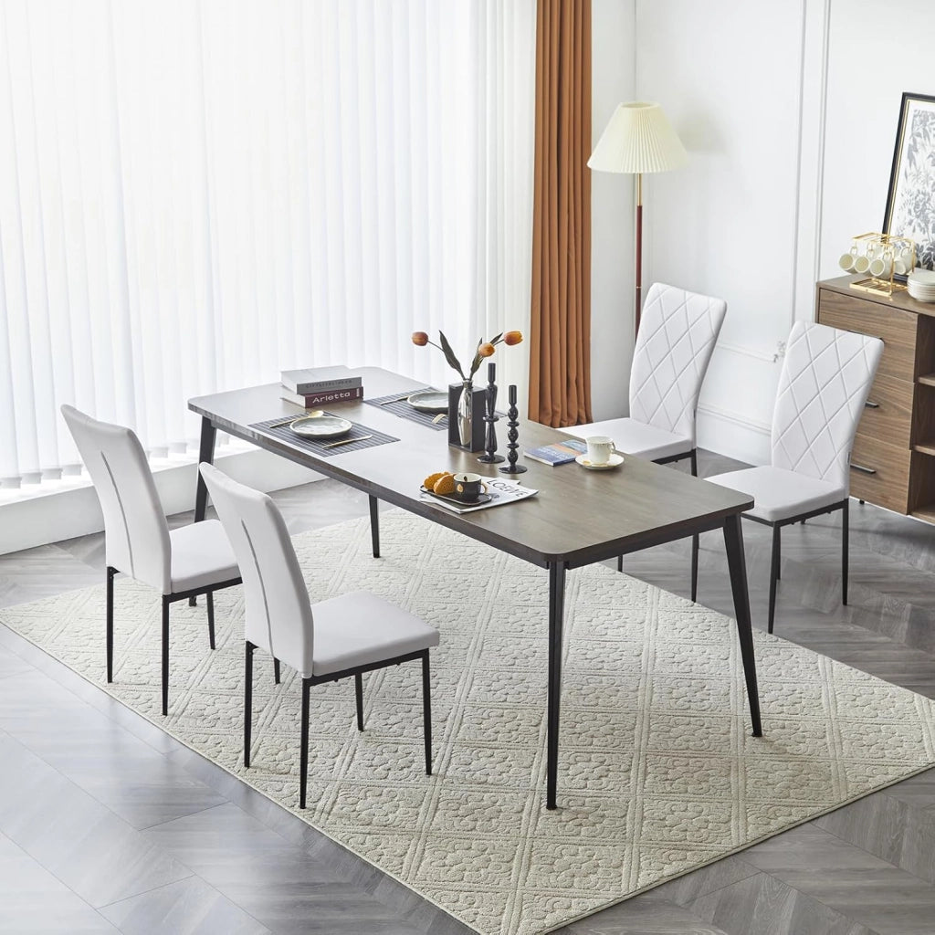 Set di 4 Sedie per Sala da Pranzo, Sedie da Cucina con Schienale Alto, Sedie da Soggiorno Imbottite con Gambe in Metallo e Rivestimento in Ecopelle, Bianco, EZS21ws-4